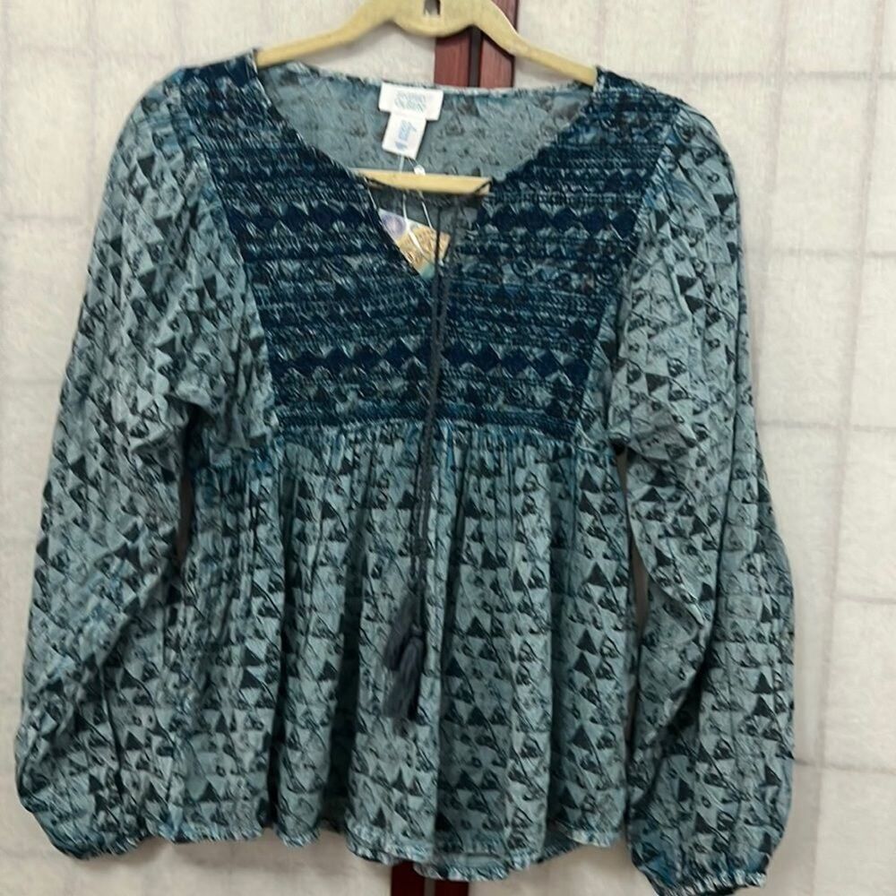NWT SIGRID OLSEN EMBROIDERY TASSEL CLOSURE FRONT BOHO BLOUSE SIZE XS